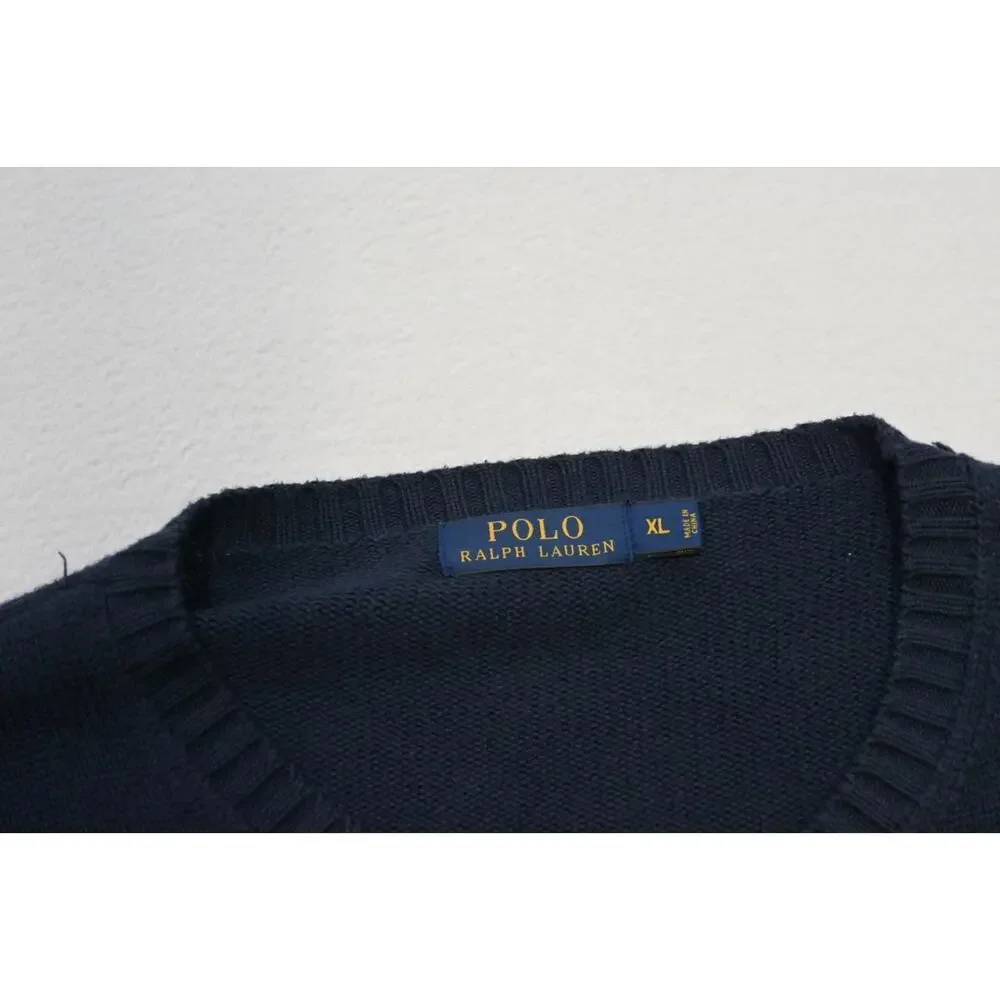 Polo Ralph Lauren Dark‎ Blue Knitted Sweater Long Sleeve Pullover Mens Size XL
